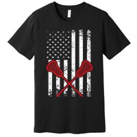 Lacrosse LAX American USA Flag Premium T-Shirt