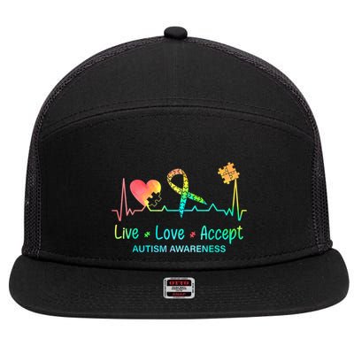 Live Love Accept Autism Month Tie Dye Men Women 7 Panel Mesh Trucker Snapback Hat