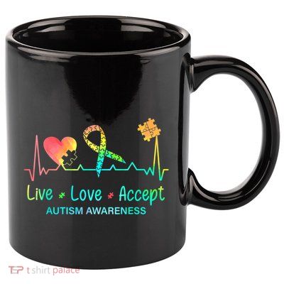 Live Love Accept Autism Month Tie Dye Men Women 11oz C Handle Ceramic Mug