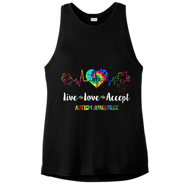 Live Love Accept Autism Awareness Tie Dye Autism Mom Gift Ladies PosiCharge Tri-Blend Wicking Tank