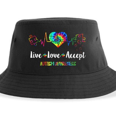 Live Love Accept Autism Awareness Tie Dye Autism Mom Gift Sustainable Bucket Hat