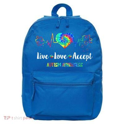 Live Love Accept Autism Awareness Tie Dye Autism Mom Gift 16 in Basic Backpack