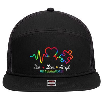 Live Love Accept Autism Awareness 7 Panel Mesh Trucker Snapback Hat