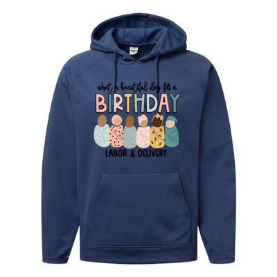 Labor L And D Nurse Swaddle Beautiful Day Birthday Gift Performance Fleece Hoodie