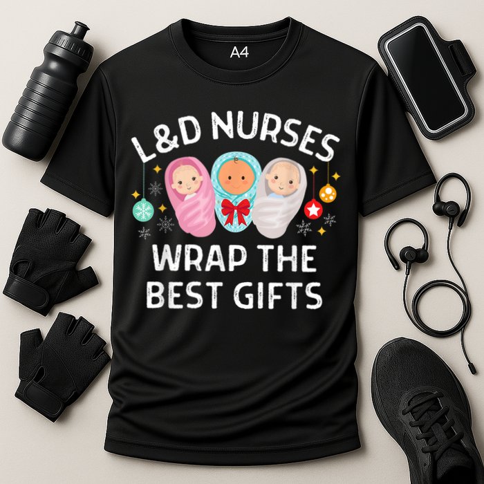 L&D Labor And Delivery Nurses Wrap The Best Gifts Christmas Cooling Performance Crew T-Shirt