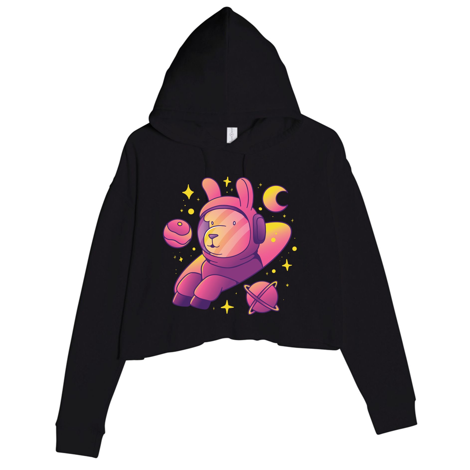 Llama Astronaut Crop Fleece Hoodie