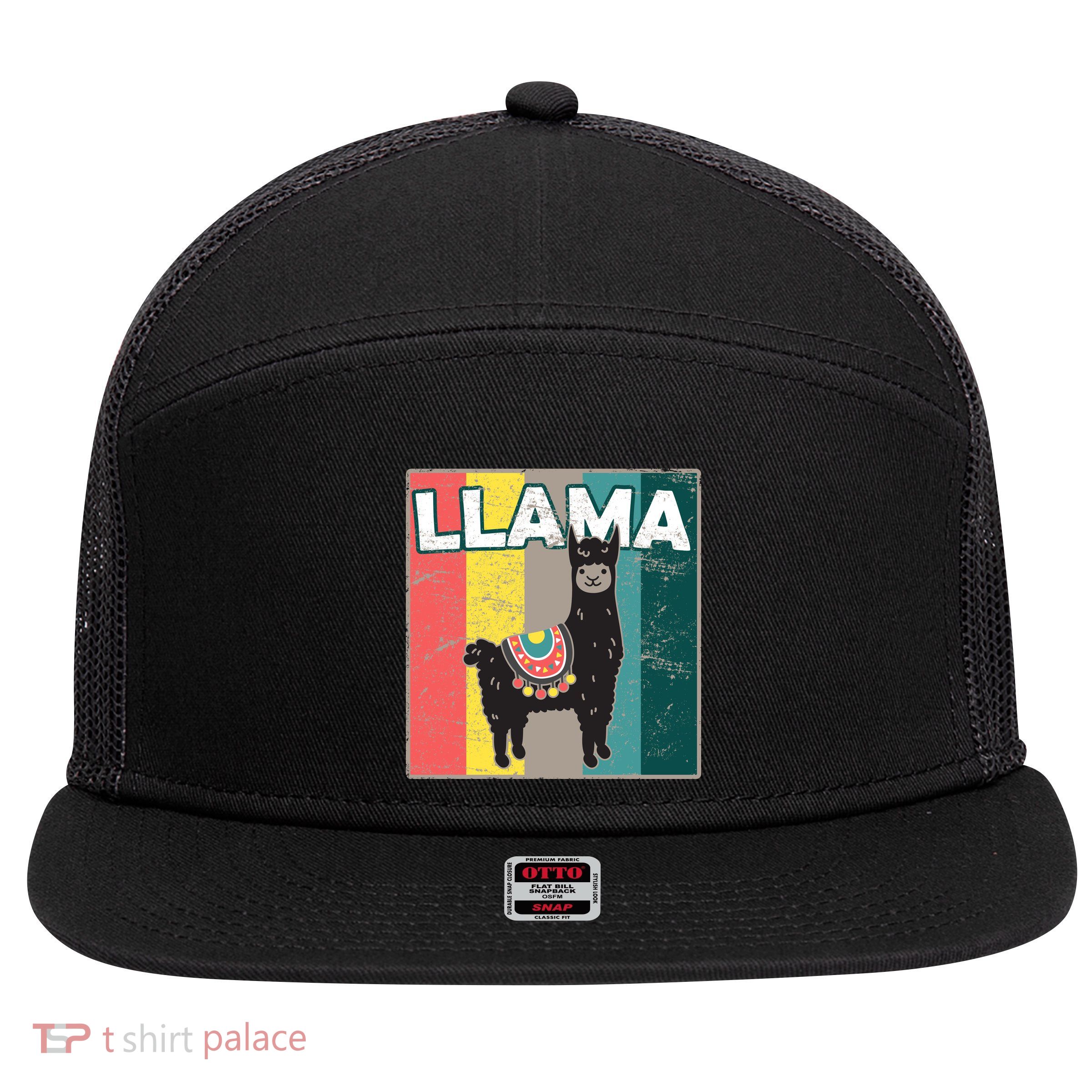 Llama Retro 7 Panel Mesh Trucker Snapback Hat