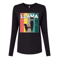 Llama Retro Womens Cotton Relaxed Long Sleeve T-Shirt