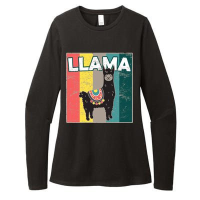 Llama Retro Womens CVC Long Sleeve Shirt