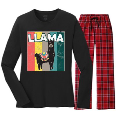 Llama Retro Women's Long Sleeve Flannel Pajama Set 