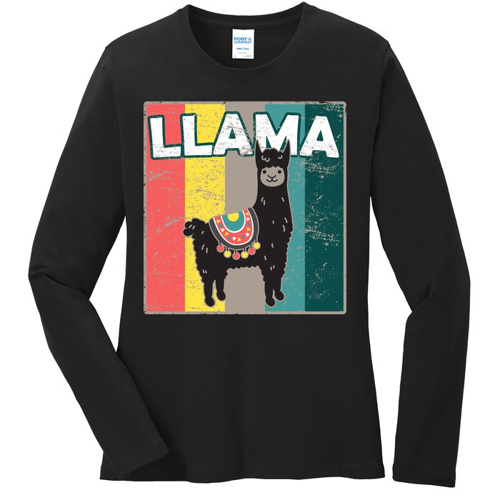 Llama Retro Ladies Long Sleeve Shirt