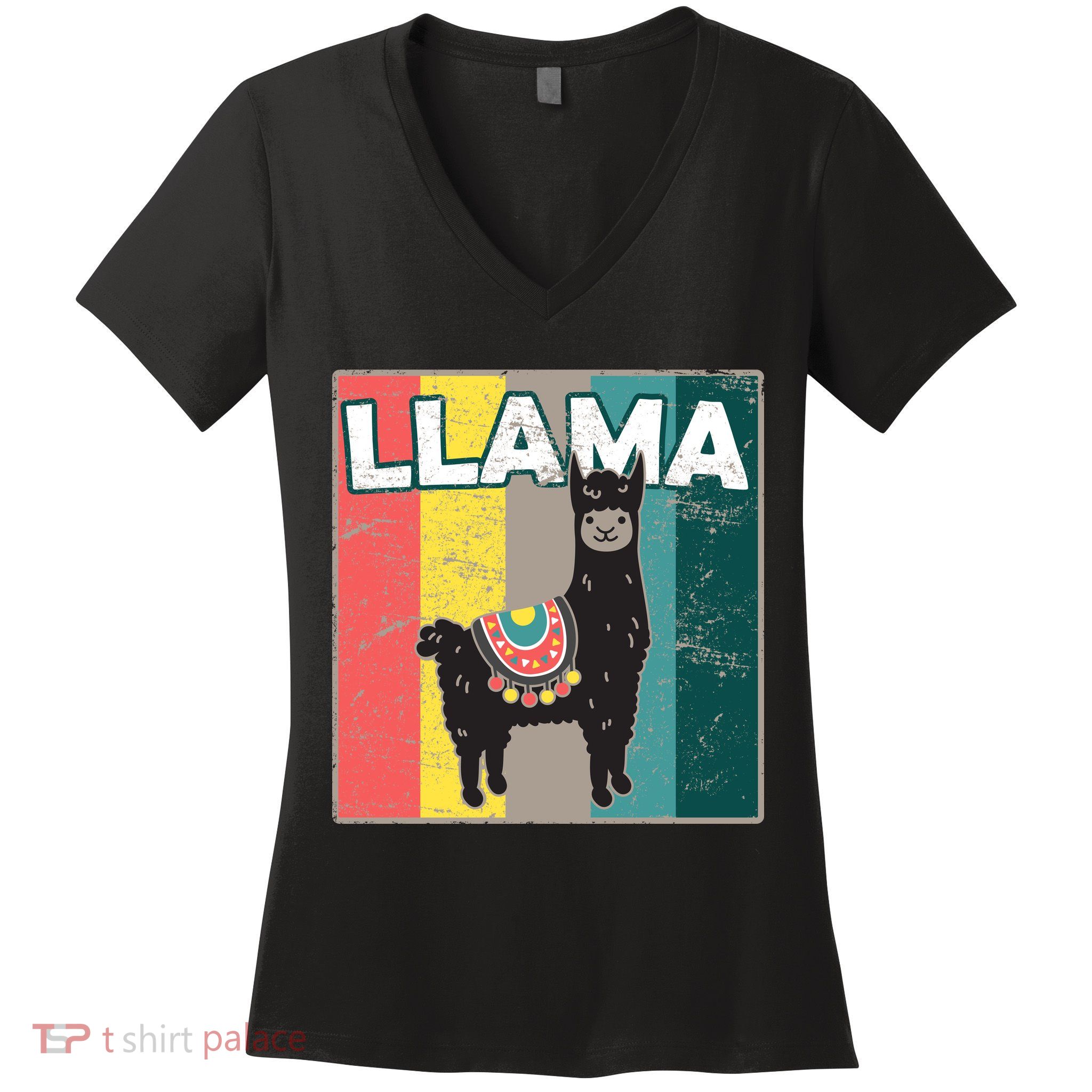 Llama Retro Women's V-Neck T-Shirt
