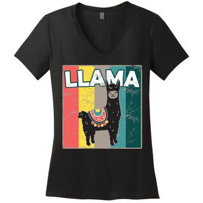 Llama Retro Women's V-Neck T-Shirt