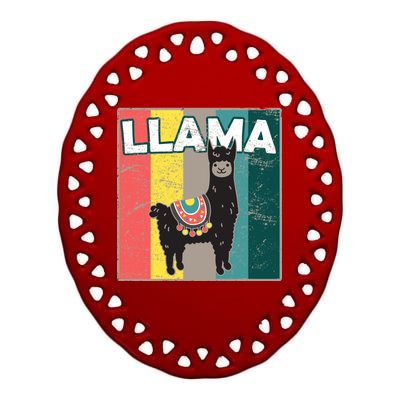 Llama Retro Ceramic Oval Ornament