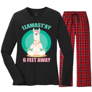 Llamast'ay 6 Feet Away Funny Social Distancing Women's Long Sleeve Flannel Pajama Set 