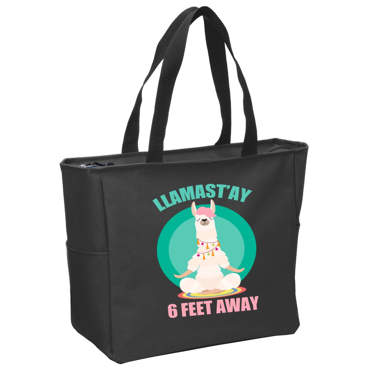 Llamast'ay 6 Feet Away Funny Social Distancing Zip Tote Bag