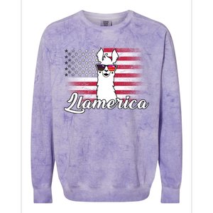 Llamerica Merica Flag Colorblast Crewneck Sweatshirt