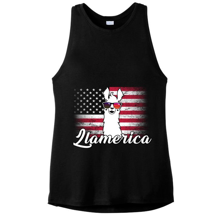 Llamerica Merica Flag Ladies PosiCharge Tri-Blend Wicking Tank