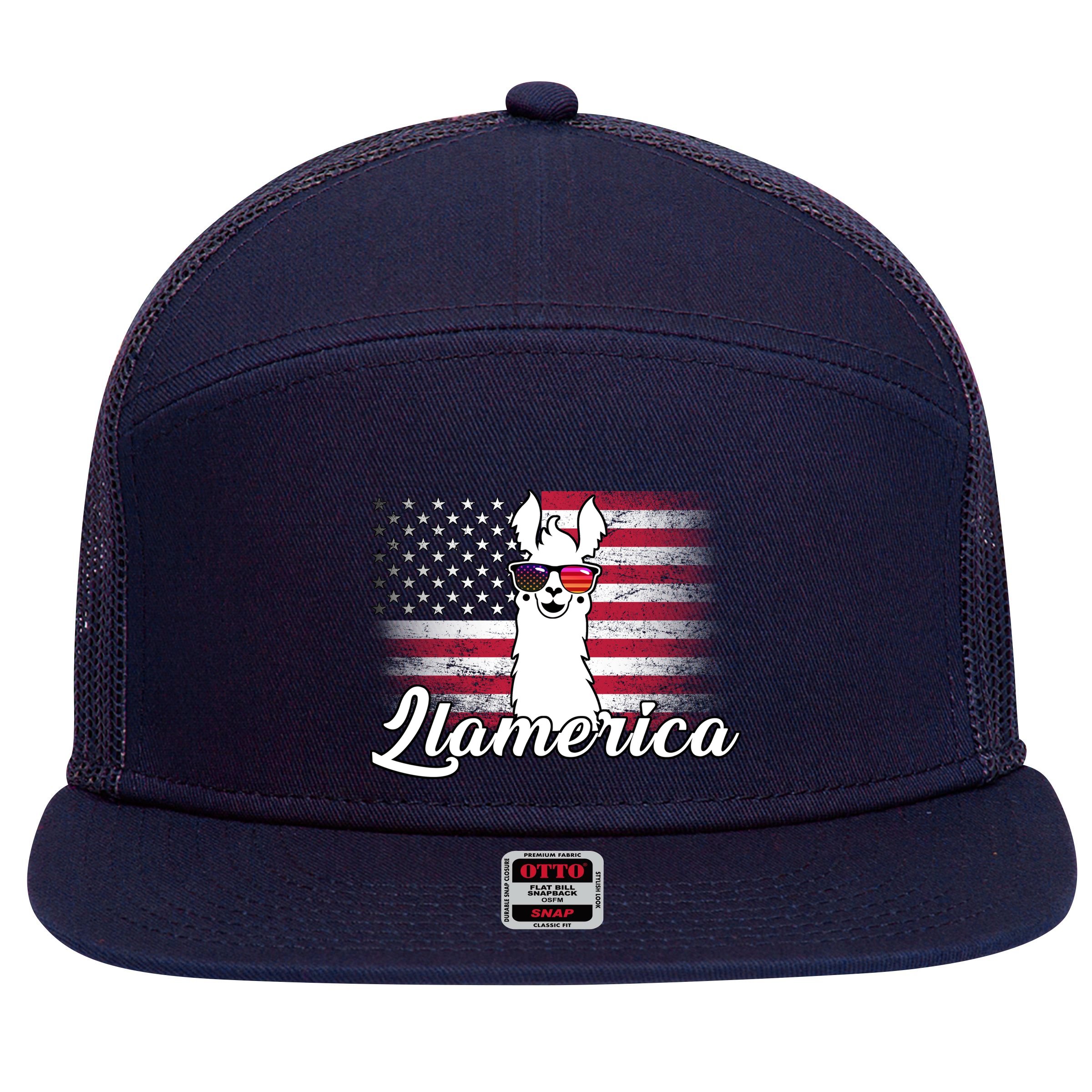 Llamerica Merica Flag 7 Panel Mesh Trucker Snapback Hat