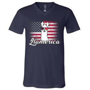 Llamerica Merica Flag V-Neck T-Shirt