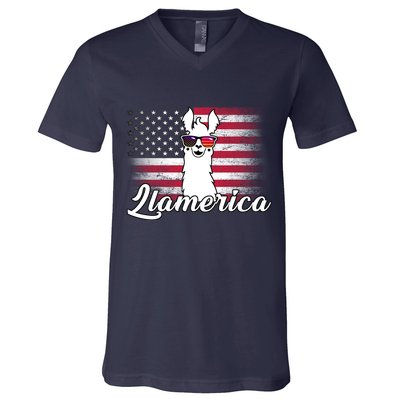 Llamerica Merica Flag V-Neck T-Shirt