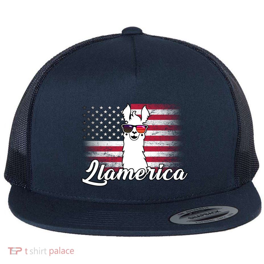 Llamerica Merica Flag Flat Bill Trucker Hat