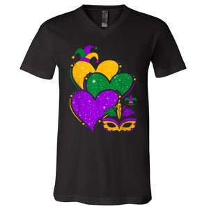 Laissez Les Bon Temps Rouler Happy Mardi Gras Fat Tuesday V-Neck T-Shirt