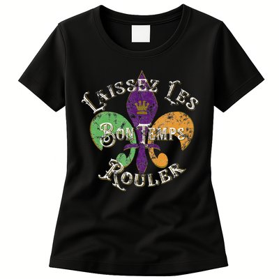 Laissez Les Bon Temps Rouler Mardi Gras 2024 Fleur De Lis Womens T-Shirt