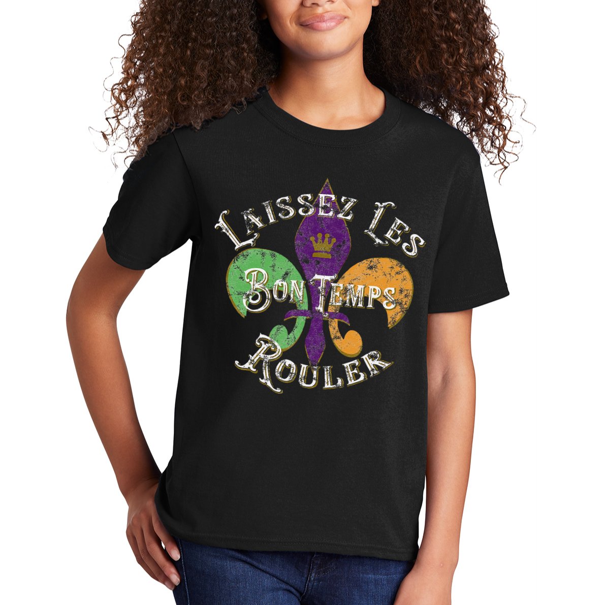 Laissez Les Bon Temps Rouler Mardi Gras 2024 Fleur De Lis Kids T-Shirt