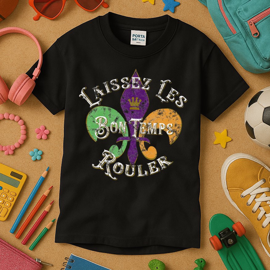 Laissez Les Bon Temps Rouler Mardi Gras 2024 Fleur De Lis Kids T-Shirt