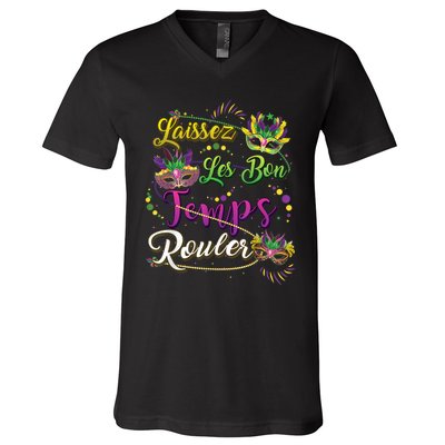 Laissez Les Bon Temps Rouler Mardi Gras Beads Tee   V-Neck T-Shirt