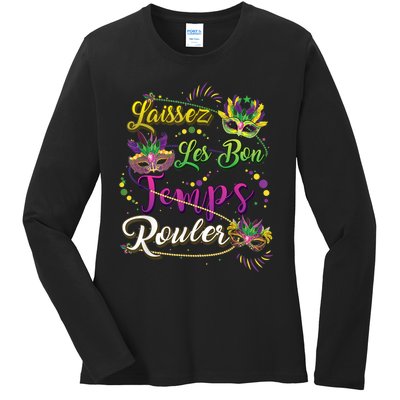 Laissez Les Bon Temps Rouler Mardi Gras Beads Tee   Ladies Long Sleeve Shirt