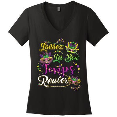 Laissez Les Bon Temps Rouler Mardi Gras Beads Tee   Women's V-Neck T-Shirt