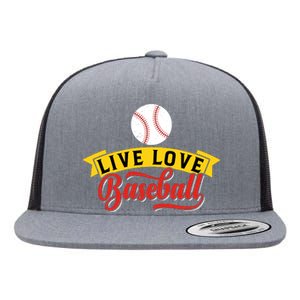 Live Love Baseball Funny Gift Baseball Lover Retro Flat Bill Trucker Hat