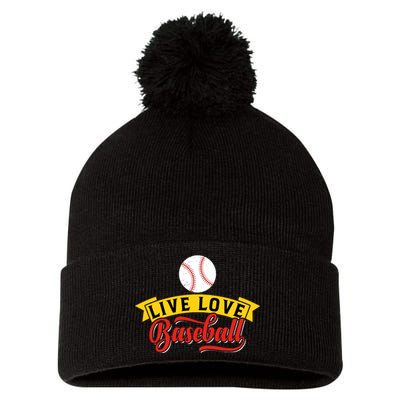 Live Love Baseball Funny Gift Baseball Lover Retro Pom Pom 12in Knit Beanie