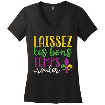 Laissez Les Bons Temps Rouler Mardi Gras New Orleans Women's V-Neck T-Shirt