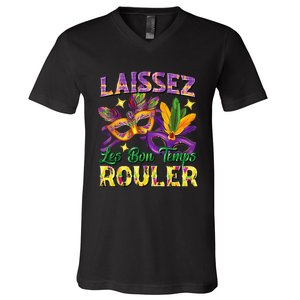 Laissez Les Bon Temps Rouler Mardi Gras 2024 Fleur De Lis1 V-Neck T-Shirt