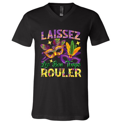 Laissez Les Bon Temps Rouler Mardi Gras 2024 Fleur De Lis1 V-Neck T-Shirt