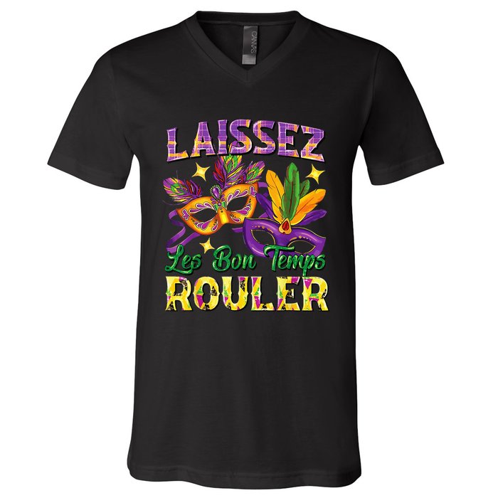 Laissez Les Bon Temps Rouler Mardi Gras 2024 Fleur De Lis1 V-Neck T-Shirt