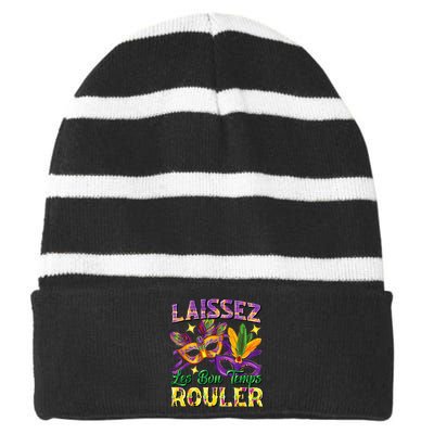 Laissez Les Bon Temps Rouler Mardi Gras 2024 Fleur De Lis1 Striped Beanie with Solid Band