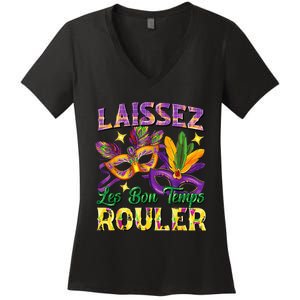 Laissez Les Bon Temps Rouler Mardi Gras 2024 Fleur De Lis1 Women's V-Neck T-Shirt