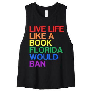 Live Like Book In Florida. Lgbtq Rainbow Gift Lgbtqia Pride Women's Racerback Cropped Tank