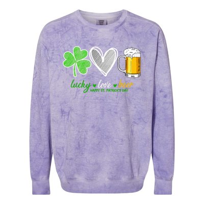 Lucky Love Beer Shamrock Happy St Patrick's Day Meaningful Gift Colorblast Crewneck Sweatshirt