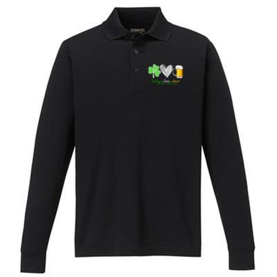 Lucky Love Beer Shamrock Happy St Patrick's Day Meaningful Gift Performance Long Sleeve Polo