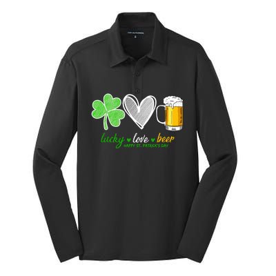 Lucky Love Beer Shamrock Happy St Patrick's Day Meaningful Gift Silk Touch Performance Long Sleeve Polo