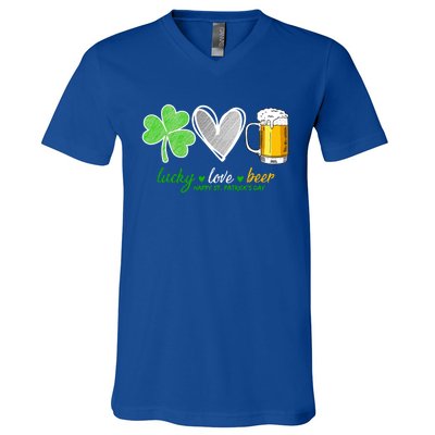 Lucky Love Beer Shamrock Happy St Patrick's Day Meaningful Gift V-Neck T-Shirt