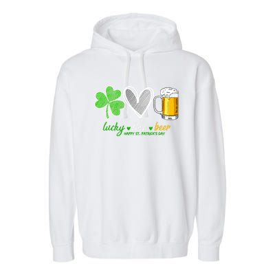 Lucky Love Beer Shamrock Happy St Patrick's Day Meaningful Gift Garment-Dyed Fleece Hoodie