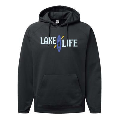 Lake Life Blue Kayak Gift Performance Fleece Hoodie