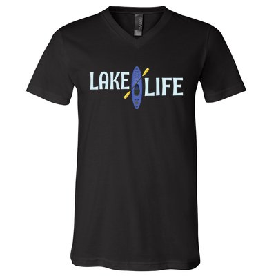 Lake Life Blue Kayak Gift V-Neck T-Shirt