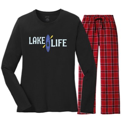 Lake Life Blue Kayak Gift Women's Long Sleeve Flannel Pajama Set 